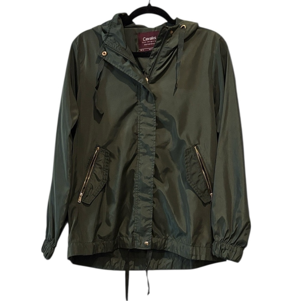 Cavalini Dark Green Utility Rain Jacket Medium Gold Hardware